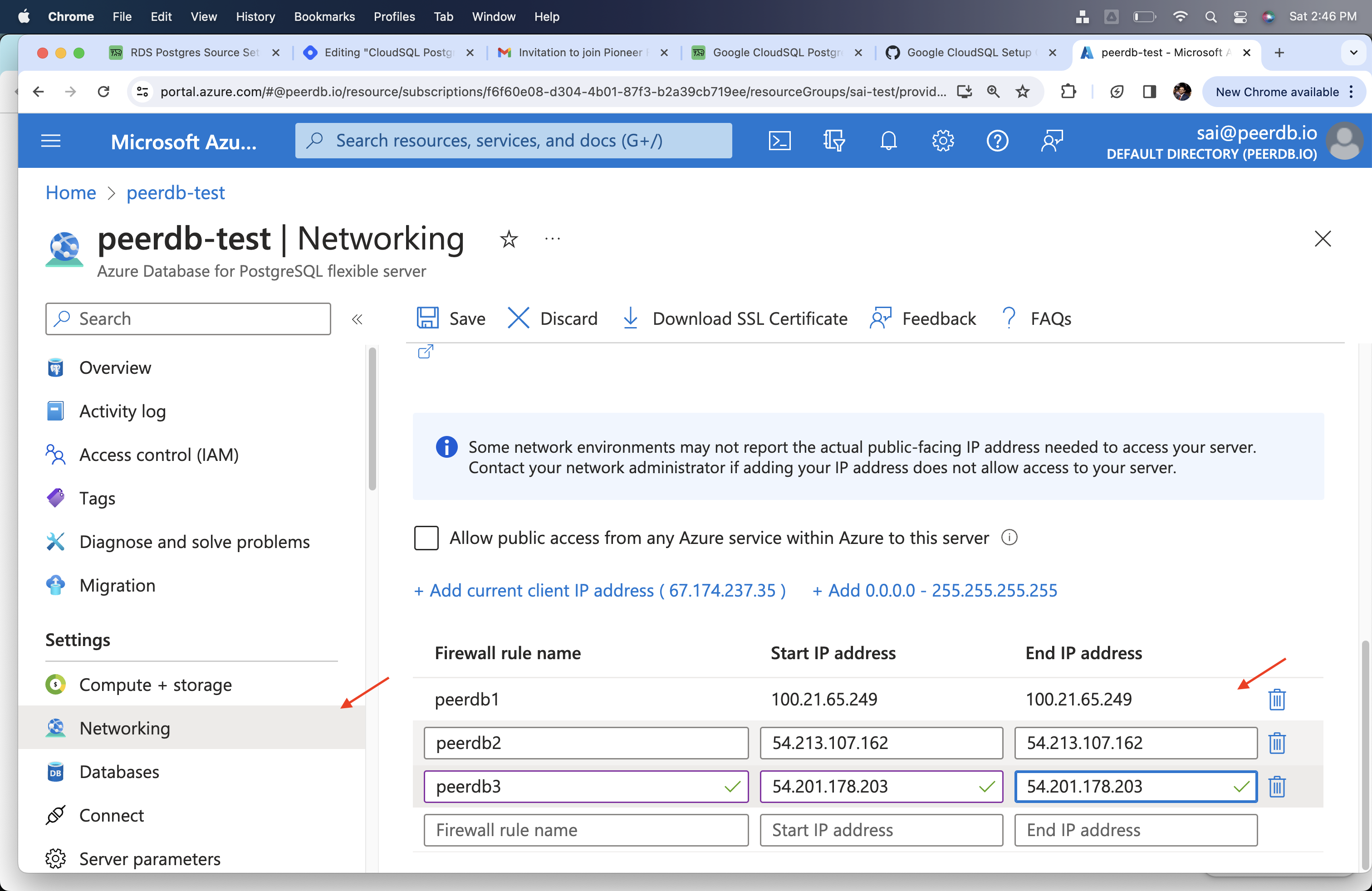 Azure Flexible Server for Postgres에서 방화벽에 ClickPipes IP 추가