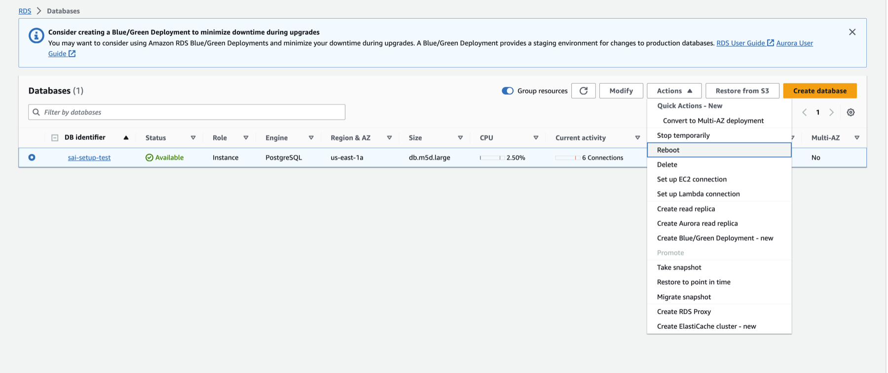 Aurora PostgreSQL 재부팅